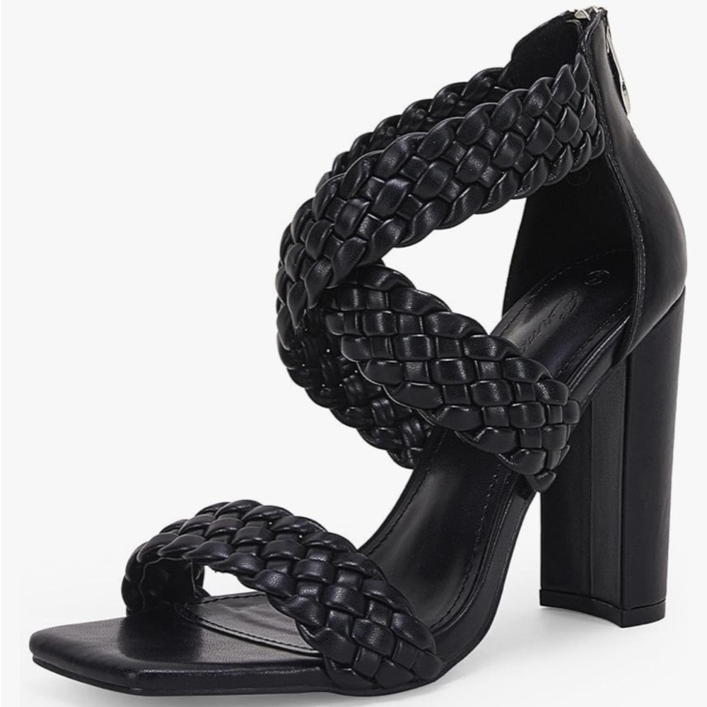 Black braided leather straps sandals